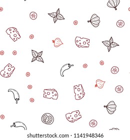 Dark Red vector seamless pattern with fresh ingredients. Glitter abstract sketch with gourmet food. Doodle design for your business advert of cafes.