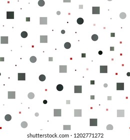 Dark Red vector seamless pattern with spheres, squares. Glitter abstract illustration with cubes, circles. Template for business cards, websites.