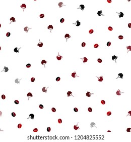 Dark Red vector seamless pattern with coffee beans, cups. Gradient abstract collection of coffee cups and beans. Template of a black hot beverage in a cafe.