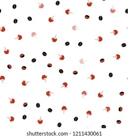 Dark Red vector seamless pattern with coffee beans, cups. Colorful illustration with gradient coffee beans, mugs. Pattern for menu of cafes and restaurants.