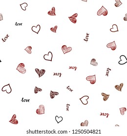 Dark Red vector seamless pattern with phrase LOVE YOU, hearts. Romantic illustration with colorful phrase LOVE YOU, hearts. Texture for window blinds, curtains.