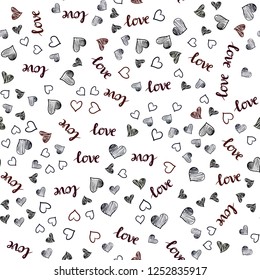 Dark Red vector seamless pattern with phrase LOVE YOU, hearts. Illustration with words of love, hearts in abstract style. Design for wallpaper, fabric makers.