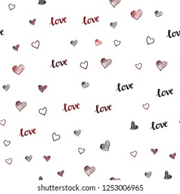 Dark Red vector seamless pattern with phrase LOVE YOU, hearts. Colorful illustration with quote LOVE YOU, hearts. Pattern for design of fabric, wallpapers.