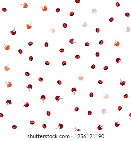 Dark Red vector seamless pattern with coffee beans, cups. Gradient illustration with set of mugs, beans. Template of a black hot beverage in a cafe.