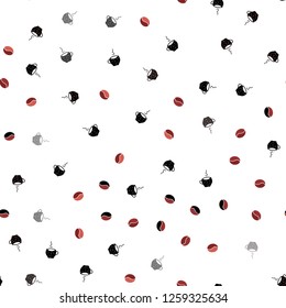 Dark Red vector seamless pattern with coffee beans, cups. Gradient illustration with coffee beans, tea cups. Pattern for menu of cafes and restaurants.