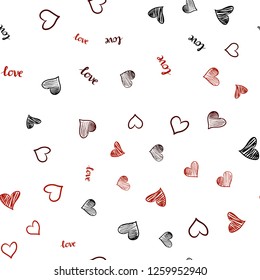 Dark Red vector seamless pattern with phrase LOVE YOU, hearts. Illustration with words of love, hearts in abstract style. Texture for window blinds, curtains.