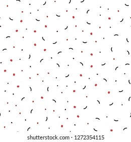 Dark Red vector seamless pattern with spheres, triangles. Illustration with set of colorful abstract circles and lines. Pattern for trendy fabric, wallpapers.