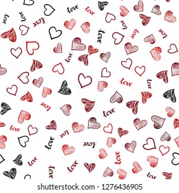 Dark Red vector seamless pattern with phrase LOVE YOU, hearts. Illustration with words of love, hearts in abstract style. Texture for window blinds, curtains.
