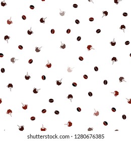 Dark Red vector seamless pattern with coffee beans, cups. Gradient illustration with set of mugs, beans. Pattern for ad, booklets, leaflets of restaurants.