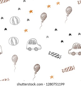Dark Red vector seamless pattern in christmas style. Design in xmas style with a toy car, baloon, candy, star, ball. Template for new year postcards.