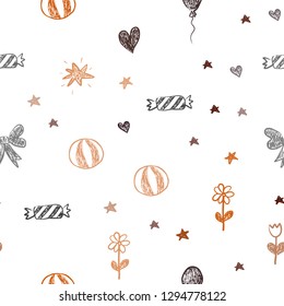 Dark Red vector seamless pattern with christmas toys. Illustration with a colorful toy car, heart, baloon, tulip, candy, ball. Pattern for new year ads.