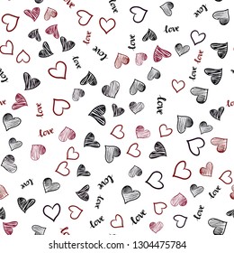 Dark Red vector seamless pattern with phrase LOVE YOU, hearts. Illustration with words of love, hearts in abstract style. Design for wallpaper, fabric makers.