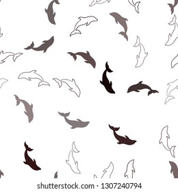 Dark Red vector seamless pattern with sea dolphins. Decorative design in natural style with sea dolphins. Natural design for wallpapers.
