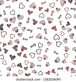Dark Red vector seamless pattern with phrase LOVE YOU, hearts. Colorful gradient phrase LOVE YOU, hearts in abstract style. Template for business cards, websites.
