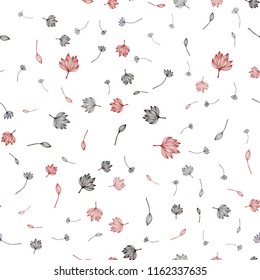 Dark Red vector seamless sketch cover. Sketchy doodles with leaves on white background. The textured pattern for website.
