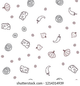 Dark Red vector seamless template with organic meal. Beautiful colored illustration with food in doodle style. Pattern for ads of breakfast, lunch, dinner.