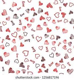 Dark Red vector seamless template with text LOVE YOU, hearts. Illustration with phrase LOVE YOU, hearts for valentine's day. Texture for window blinds, curtains.