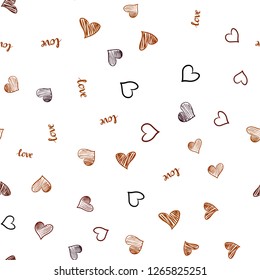 Dark Red vector seamless template with text LOVE YOU, hearts. Illustration with words of love, hearts in abstract style. Design for wallpaper, fabric makers.