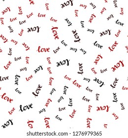 Dark Red vector seamless template with text LOVE YOU. Illustration with colorful phrase LOVE YOU in romantic style. Texture for window blinds, curtains.
