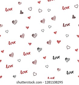 Dark Red vector seamless template with text LOVE YOU, hearts. Colorful gradient phrase LOVE YOU, hearts in abstract style. Design for wallpaper, fabric makers.