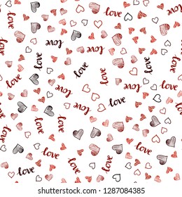 Dark Red vector seamless template with text LOVE YOU, hearts. Illustration with phrase LOVE YOU, hearts for valentine's day. Design for wallpaper, fabric makers.