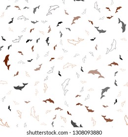 Dark Red vector seamless template with dolphins. Natural illustration with sea dolphins. Pattern for marine leaflets.