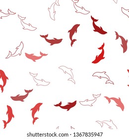 Dark Red vector seamless template with dolphins. Shining illustration of colorful gradient sea dolphins. Pattern for wildlife ad, booklets.