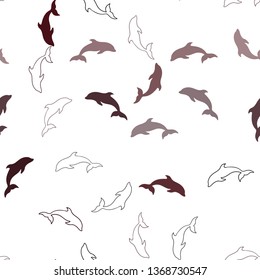 Dark Red vector seamless template with dolphins. Shining illustration of colorful gradient sea dolphins. Pattern for wildlife ad, booklets.