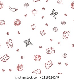 Dark Red vector seamless texture with delicious snacks. Beautiful colored illustration with food in doodle style. Template for meal cooking in kitchen.