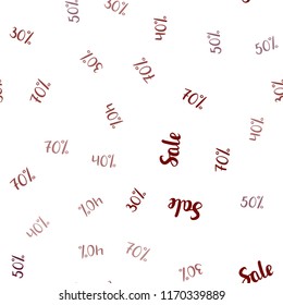 Dark Red vector seamless texture with selling prices 30, 40, 50, 70 %. Illustration with signs of sales on abstract template. Template for season sales, shopping ads.