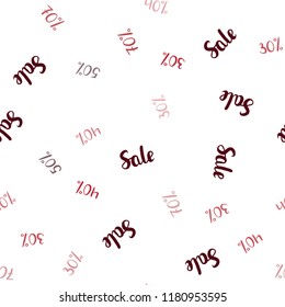 Dark Red vector seamless texture with selling prices 30, 40, 50, 70 %. Shining colorful illustration with isolated selling prices. Pattern for ads, posters, banners of sales.