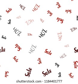 Dark Red vector seamless texture with selling prices 40 %. Illustration with signs of sales on abstract template. Pattern for ads, posters, banners of sales.