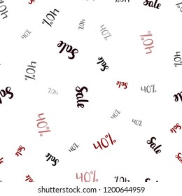 Dark Red vector seamless texture with selling prices 40 %. Colored words of sales with gradient on white background. Backdrop for ads, leaflets of Black Friday.