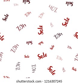 Dark Red vector seamless texture with selling prices 40 %. Shining colorful illustration with isolated selling prices. Template for season sales, shopping ads.