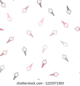 Dark Red vector seamless texture with delicious ice-cream. Beautiful colorful illustration with ice-cream cones. Doodle design for your business advert of cafes.