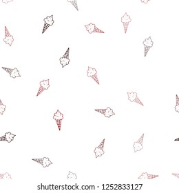 Dark Red vector seamless texture with delicious ice-cream. Illustration with set of delicious sweet ice-cream cones. Doodle design for your business advert of cafes.