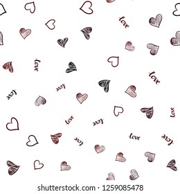 Dark Red vector seamless texture with words LOVE YOU, hearts. Design in doodle style with text LOVE YOU, hearts. Pattern for design of fabric, wallpapers.