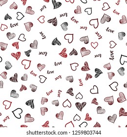Dark Red vector seamless texture with words LOVE YOU, hearts. Design in doodle style with text LOVE YOU, hearts. Pattern for trendy fabric, wallpapers.
