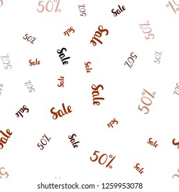 Dark Red vector seamless texture with selling prices 50 %. Shining colorful illustration with isolated selling prices. Backdrop for super sales on Black Friday.