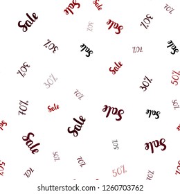 Dark Red vector seamless texture with selling prices 30, 50, 70 %. Colored words of sales with gradient on white background. Template for season sales, shopping ads.