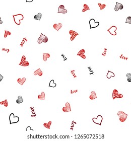 Dark Red vector seamless texture with words LOVE YOU, hearts. Illustration with words of love, hearts in abstract style. Design for wallpaper, fabric makers.