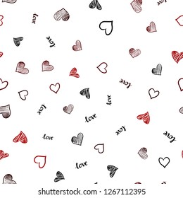 Dark Red vector seamless texture with words LOVE YOU, hearts. Design in doodle style with text LOVE YOU, hearts. Template for business cards, websites.