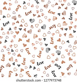 Dark Red vector seamless texture with words LOVE YOU, hearts. Colorful illustration with quote LOVE YOU, hearts. Texture for window blinds, curtains.