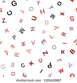 Dark Red vector seamless texture with ABC characters. Blurred design in simple style with signs of alphabet. Pattern for design of fabric, wallpapers.