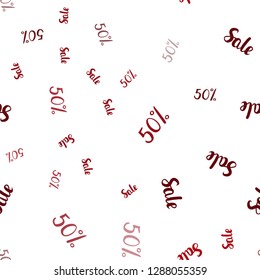 Dark Red vector seamless texture with selling prices 50 %. Shining colorful illustration with isolated selling prices. Backdrop for super sales on Black Friday.