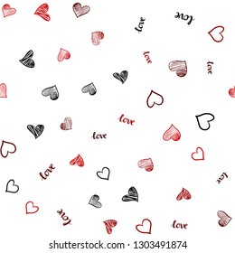 Dark Red vector seamless texture with words LOVE YOU, hearts. Illustration with phrase LOVE YOU, hearts for valentine's day. Template for business cards, websites.
