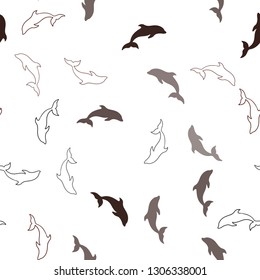 Dark Red vector seamless texture with dolphins. Modern abstract illustration with sea dolphins. Template for natural magazines.