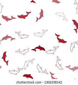 Dark Red vector seamless texture with dolphins. Shining illustration of colorful gradient sea dolphins. Pattern for websites of animals.