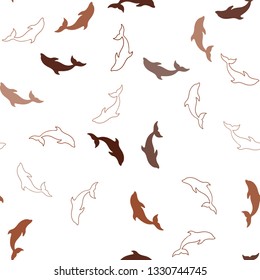 Dark Red vector seamless texture with dolphins. Decorative design in natural style with sea dolphins. Pattern for marine leaflets.