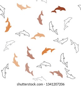 Dark Red vector seamless texture with dolphins. Shining illustration of colorful gradient sea dolphins. Natural design for wallpapers.